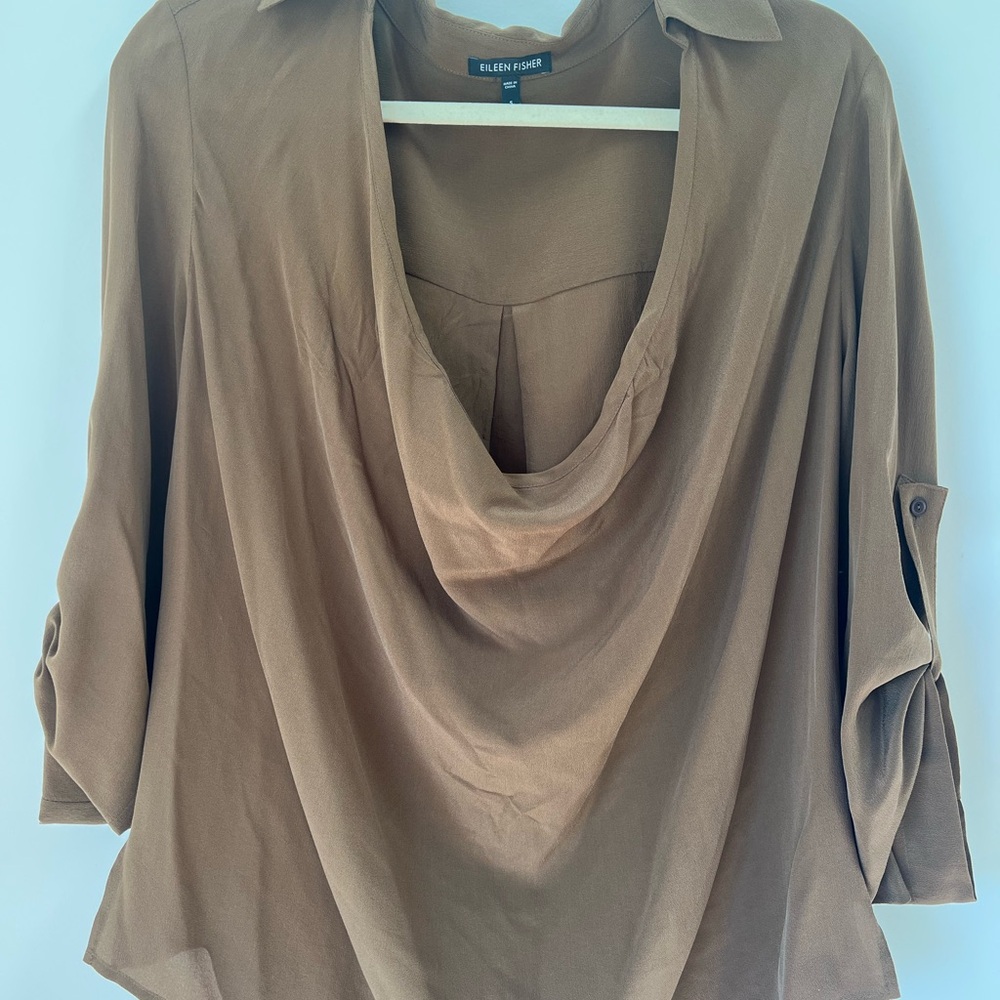 Eileen Fisher Women's silk brown Cowl Neck Blouse